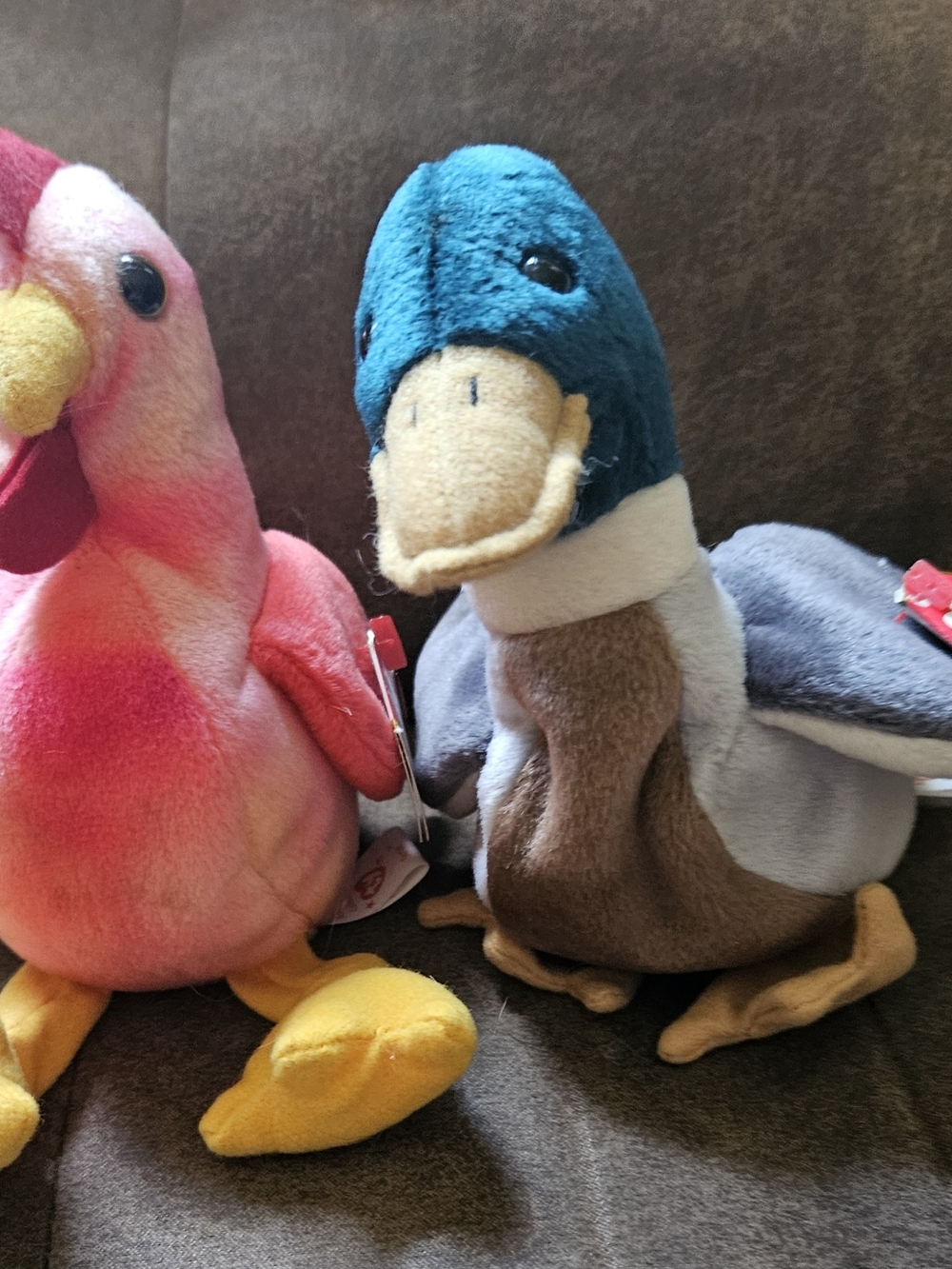 2 TY Beanie Babies " Jake Mallard Duck" And "Strut The Rooster " Vintage